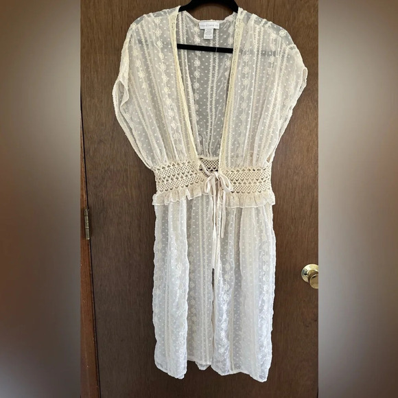 House Of Harlow 1960 Cream Sheer Lace Crochet Cardigan Duster Cover Up One Size - Picture 4 of 9